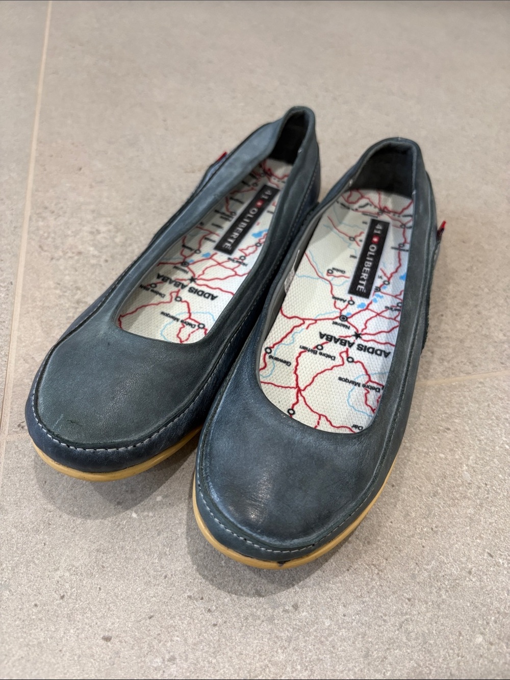 Women's Slate Blue Leather Slip-On Ballet Flats 41 10